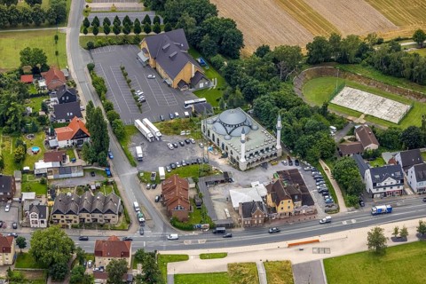 Aerial view, New Ulu Mosque, Herringen, Hamm, Ruhr area, North Rhine-Westphalia, Germany, place of