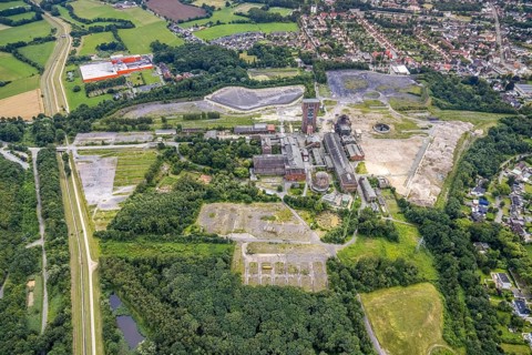 Aerial view, CreativRevier Heinrich Robert, former Ost Heinrich Robert mine, Herringen, Hamm, Ruhr