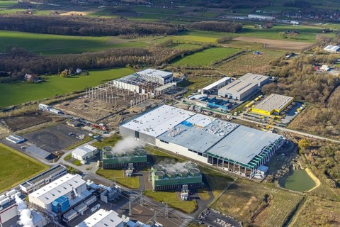 Aerial view, construction site and new building in DistributionPark Hamm, Trianelstraße,