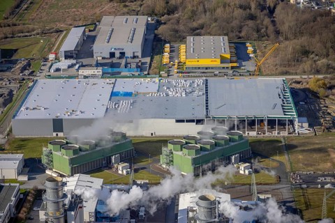 Aerial view, construction site and new building in DistributionPark Hamm, Trianelstraße,