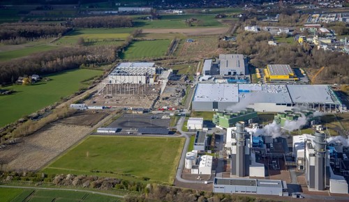 Aerial view, construction site and new building in DistributionPark Hamm, Trianelstraße,