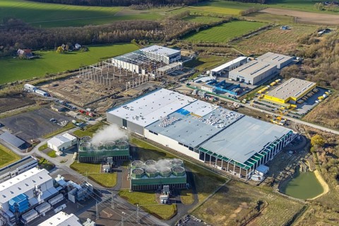 Aerial view, construction site and new building in DistributionPark Hamm, Trianelstraße,