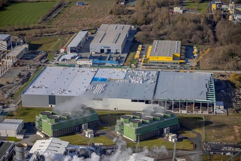 Aerial view, construction site and new building in DistributionPark Hamm, Trianelstraße,