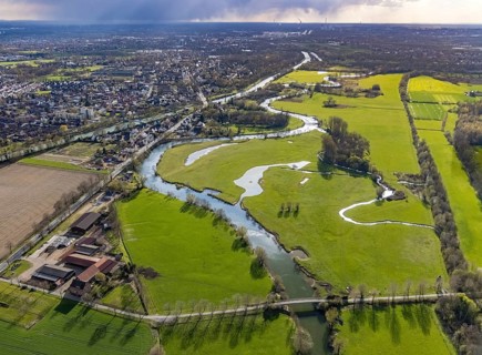 Aerial view, river Lippe in the Lippe floodplains, Datteln-Hamm canal, Heessen, Hamm, Ruhr area,