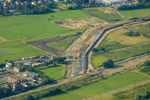 Aerial view, Lippe meadows and Lippe reorganisation, Heessen, Hamm, Ruhr area, North