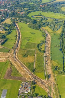 Aerial view, Lippe river reconstruction, Lippe dam extension, dam relocation, Hamm sewage treatment