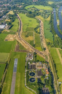 Aerial view, Lippe river reconstruction, Lippe dam extension, dam relocation, Hamm sewage treatment