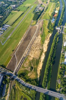 Aerial view, Hamm-Lippewiesen airfield, Lippe floodplain, Hamm lock, Lippe river, Datteln-Hamm