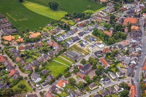 Aerial view, construction site, construction area Dörholtstraße and Am Sportfreundeplatz,