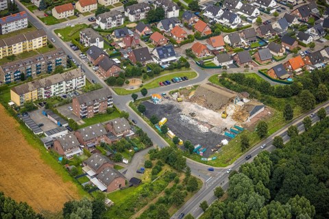 Aerial view, Am Dahlhof demolition Aldi supermarket for new building, Bockum-Hövel, Hamm, Ruhr