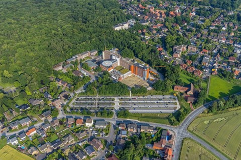 Aerial view, St. Barbara-Klinik, Heessen, Hamm, Ruhr area, North Rhine-Westphalia, Germany, Am