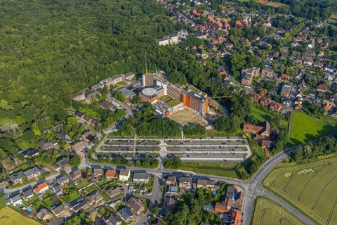 Aerial view, St. Barbara-Klinik, Heessen, Hamm, Ruhr area, North Rhine-Westphalia, Germany, Am