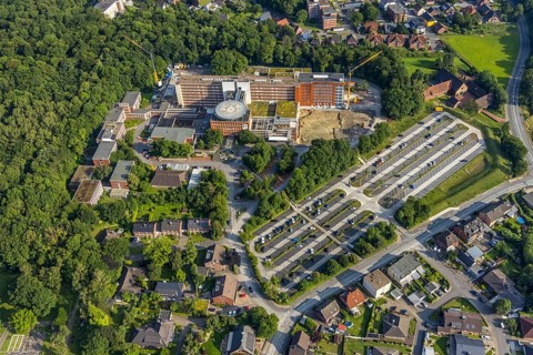 Aerial view, St. Barbara-Klinik, Heessen, Hamm, Ruhr area, North Rhine-Westphalia, Germany, Am