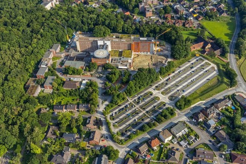 Aerial view, St. Barbara-Klinik, Heessen, Hamm, Ruhr area, North Rhine-Westphalia, Germany, Am
