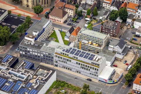 Aerial photo, Widumstraße construction site for new WA office building, Westfälischer Anzeiger,