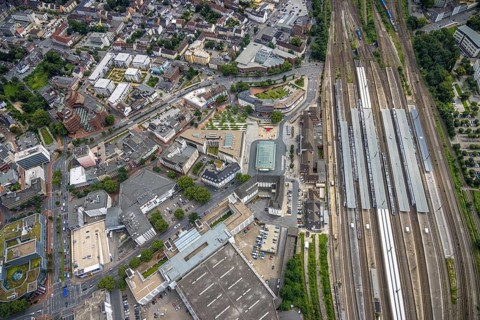 Aerial view, Hamm Westf. central station, centre, Hamm, Ruhr area, North Rhine-Westphalia, Germany,