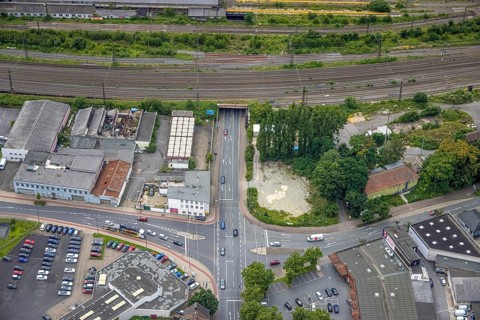 Aerial view, intersection Alleestraße and Östingstraße, Autohaus 2000, Mitte, Hamm, Ruhr area,