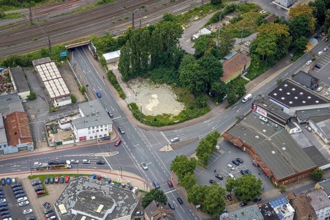 Aerial view, intersection Alleestraße and Östingstraße, Autohaus 2000, Mitte, Hamm, Ruhr area,