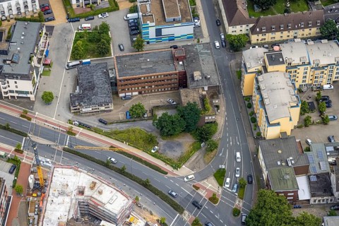 Aerial view, Hamm Health Department, City Neue Bahnhofstraße corner Friedrichstraße, construction