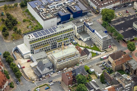 Aerial photo, Widumstraße construction site for new WA office building, Westfälischer Anzeiger,