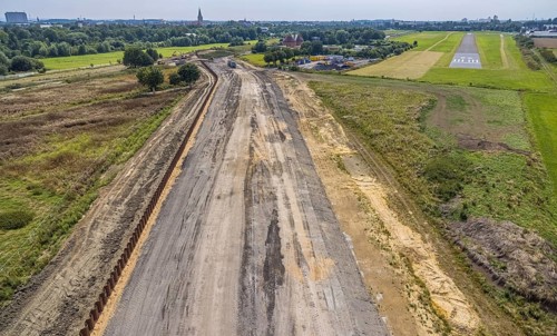 Aerial view, New course of the flood dyke between Münsterstraße and Fährstraße on the river Lippe
