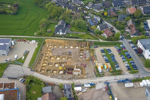 Aerial view, construction site at Humboldtstraße, Hetterscheidt, Heiligenhaus, Ruhr area, North