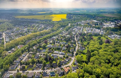 Aerial view, residential area Abtskücher Straße, Baumnamenstraßen, Hetterscheidt, Heiligenhaus,