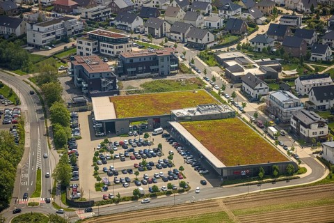 Aerial view, local supply centre Höseler Straße, residential area with island name, Heiligenhaus,