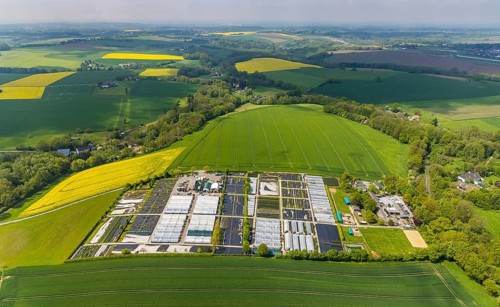 Aerial view, container nursery and perennials Kunz, Leubeck, Heiligenhaus, Ruhr area, North