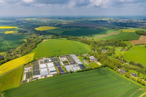 Aerial view, container nursery and perennials Kunz, Leubeck, Heiligenhaus, Ruhr area, North