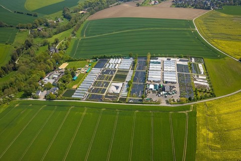 Aerial view, container nursery and perennials Kunz, Leubeck, Heiligenhaus, Ruhr area, North
