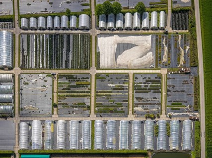 Aerial view, container nursery and perennials Kunz, Leubeck, Heiligenhaus, Ruhr area, North