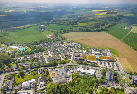 Aerial view, local supply centre Höseler Straße, residential area with island name, Heiligenhaus,
