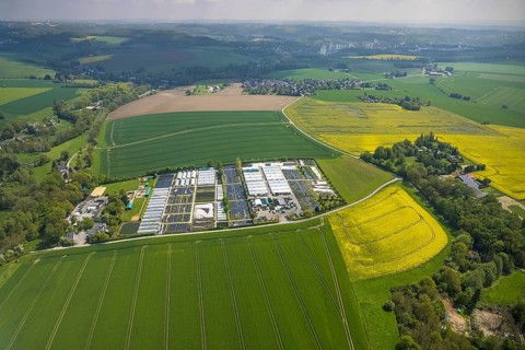 Aerial view, container nursery and perennials Kunz, Leubeck, Heiligenhaus, Ruhr area, North