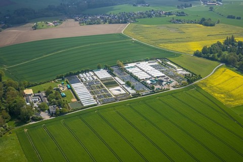Aerial view, container nursery and perennials Kunz, Leubeck, Heiligenhaus, Ruhr area, North