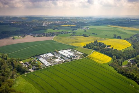 Aerial view, container nursery and perennials Kunz, Leubeck, Heiligenhaus, Ruhr area, North