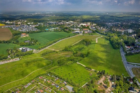 Aerial view, construction site new motorway A44, Ratinger Straße, Heiligenhaus, Ruhr area, North