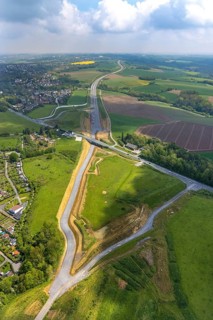 Aerial view, construction site new motorway A44, Ratinger Straße, Heiligenhaus, Ruhr area, North