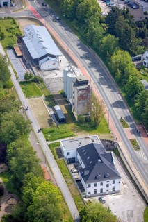 Aerial view, panorama cycle path at the old granary, Leubeck, Heiligenhaus, Ruhr area, North
