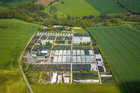 Aerial view, container nursery and perennials Kunz, Leubeck, Heiligenhaus, Ruhr area, North