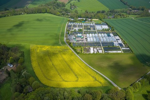Aerial view, container nursery and perennials Kunz, Leubeck, Heiligenhaus, Ruhr area, North