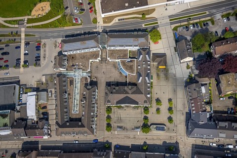 Aerial view, town hall, Leubeck, Heiligenhaus, Ruhr area, North Rhine-Westphalia, Germany,