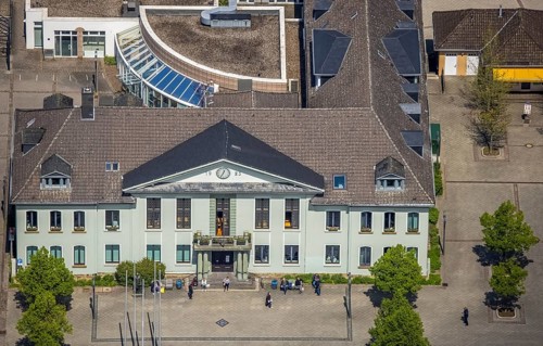 Aerial view, town hall, Leubeck, Heiligenhaus, Ruhr area, North Rhine-Westphalia, Germany,