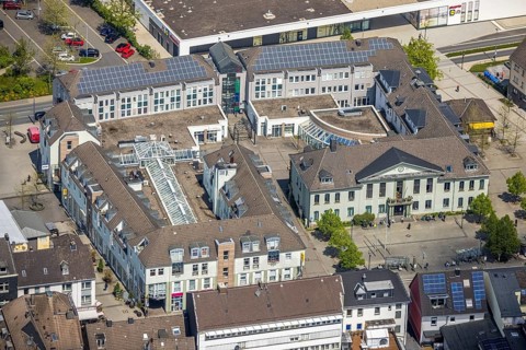Aerial view, town hall, Leubeck, Heiligenhaus, Ruhr area, North Rhine-Westphalia, Germany,