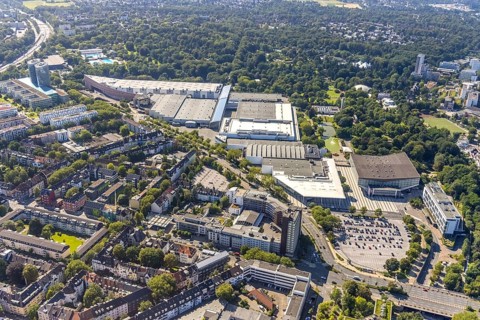 Aerial view, Messe Essen with Grugahalle and Grugapark as well as ATLANTIC Congress Hotel in