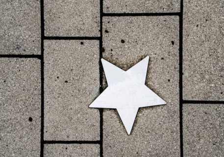 Stars on sidewalk as memorial for Nazi victims, Tilbeck Abbey, Tilbeck foundation, Havixbeck,
