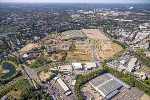 Aerial view, construction site project Essen 51 in the Krupp-Gürtel on the site of the former