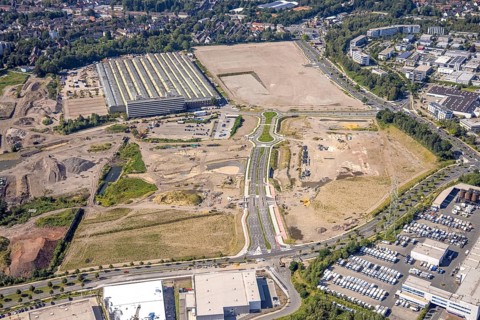 Aerial view, construction site project Essen 51 in the Krupp-Gürtel on the site of the former