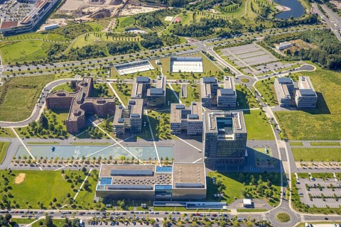 Aerial view, thyssenkrupp Quarter Corporate Headquarters in the West Quarter in Essen, Ruhr area,