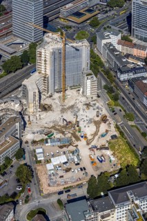 Aerial view, demolition Ypsilon-Haus of RWE headquarters Essen in the Huyssenallee, planned new